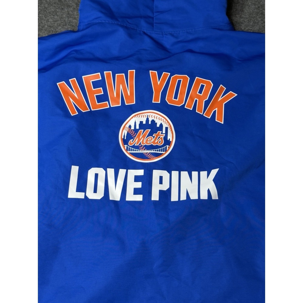 Victoria Secret Pink New York Mets 1/2 Zip Hooded Jacket Winddbreaker Medium MLB